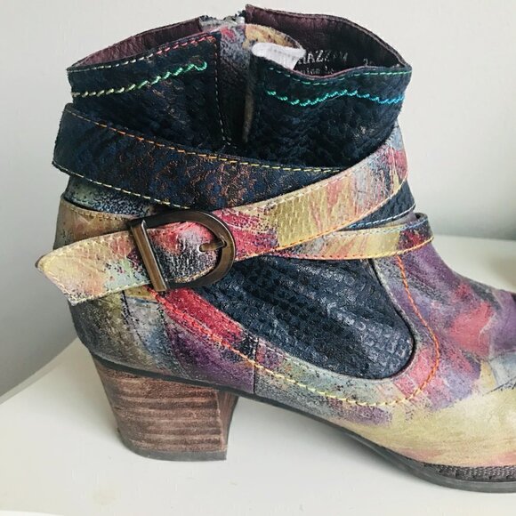 L'Artiste Spring Step Shazzam Navy Multicolored Ankle Boots Size US 8.5 EU 39 - Picture 7 of 8